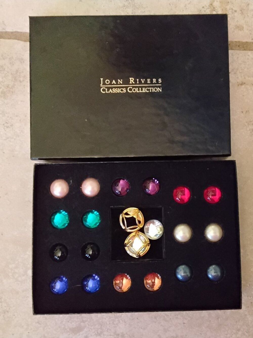 New Joan Rivers multicolored crystal lucite interchangeable stud clip earrings